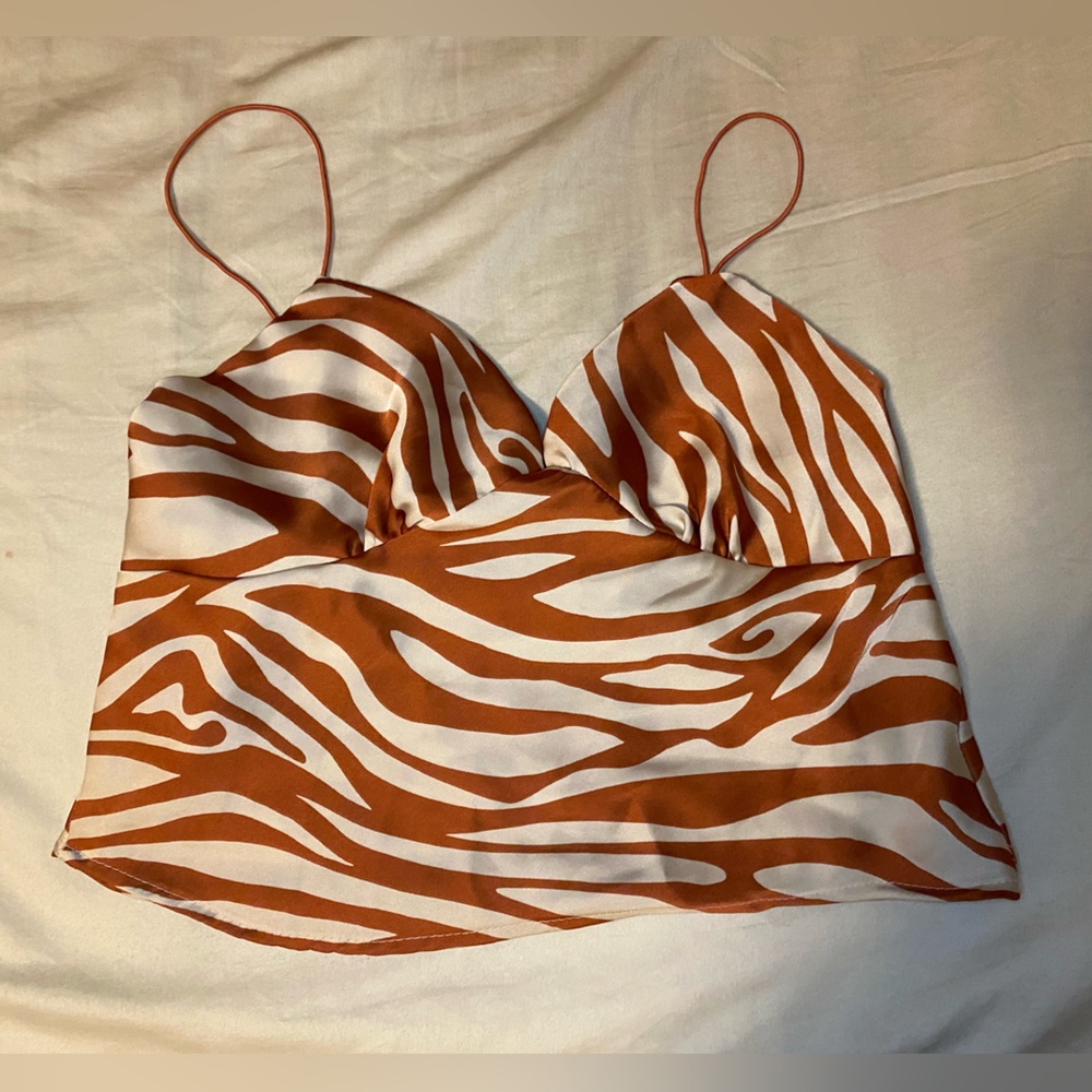 3 for $20 ZEBRA PRINT BROWN AND CREAM SPAGHETTI STRAP CROP TOP- SMALL